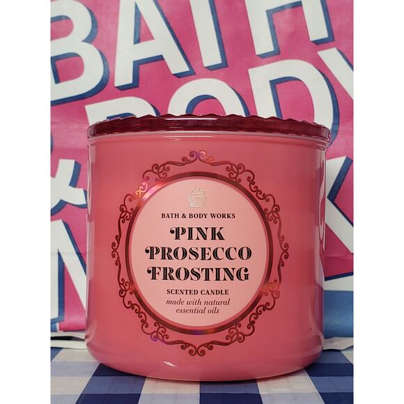 BBW Pink Prosecco Frosting Glass Lid Large 3 Wick Candle Home Fragrance Decor - Picture 1 of 3